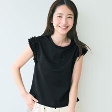 肩フリルノースリーブTシャツ