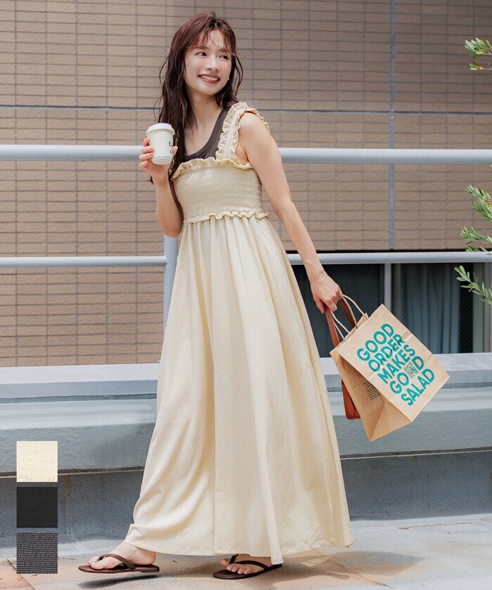 シワが目立ちにくい】クレープシャーリングワンピース 全3色 | コカ