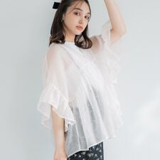 袖フリルシアーブラウス 全4色