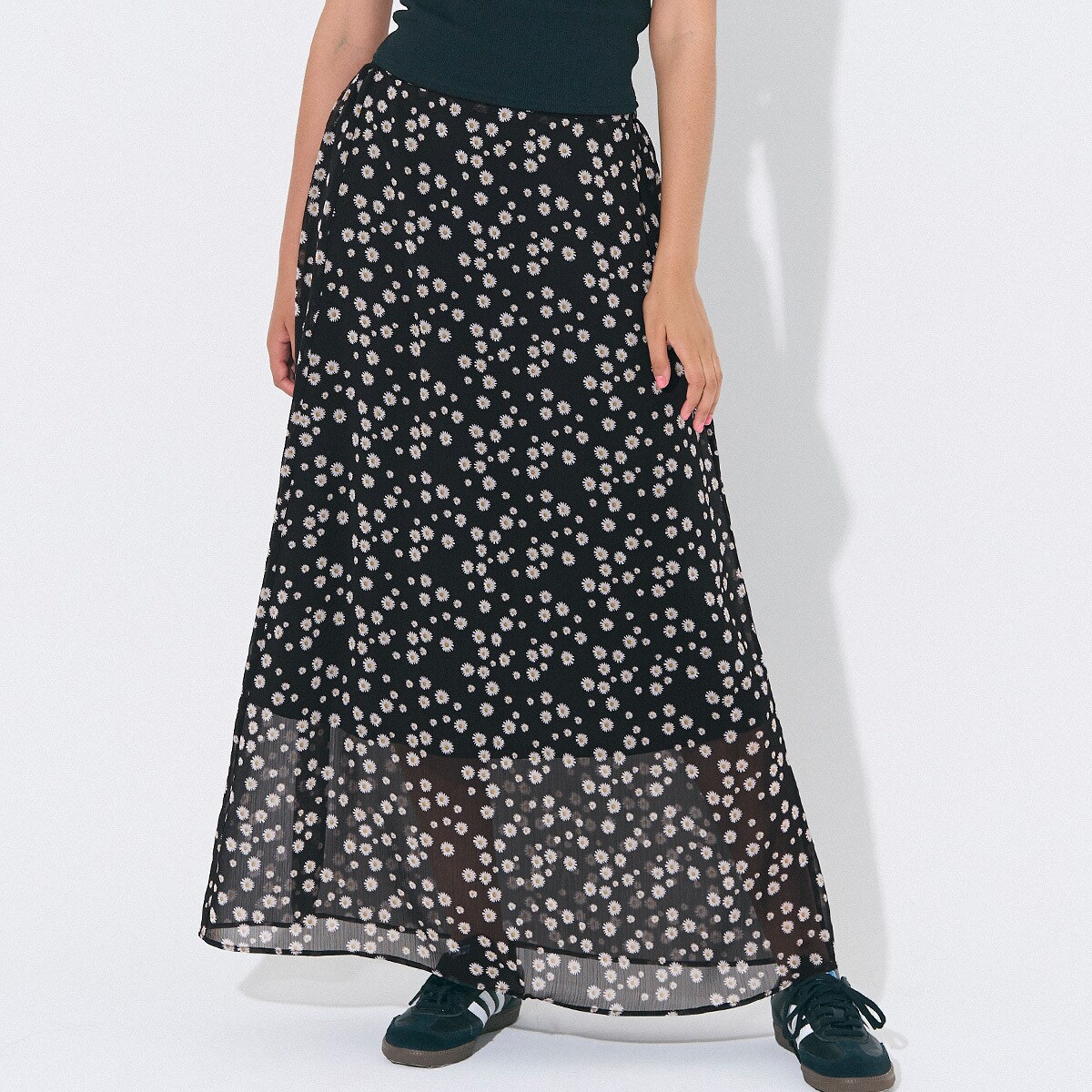 MINORI【ミノリ】ロングスカート（L）花柄　上品 洗える】レトロムード感じる 花柄プリントギャザースカート