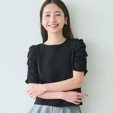 シルキータッチ袖ギャザートップス 全2色