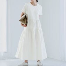 シルキータッチドッキングギャザーワンピース 全2色