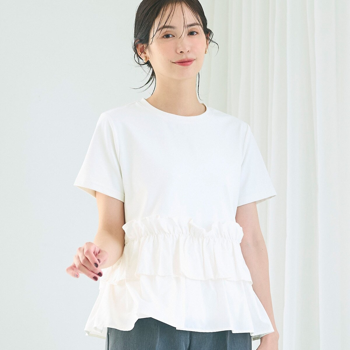 シーマリー cccmalie 無地フリルTシャツ　ホワイト　40 ガールズ チュールフリルTシャツ(140cm オフ ホワイト