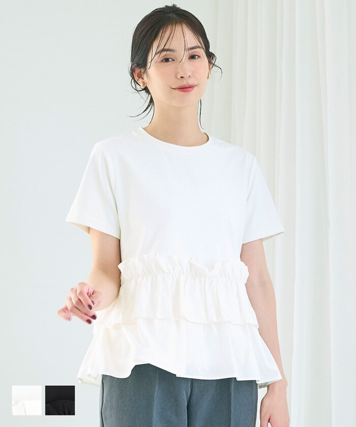 tシャツ レディース カットソー フリル オーバーサイズ ゆったり 切り替えデザイン RASW RASW]オーバーフリルTシャツ | 【公式】Pierrot（ピエロ