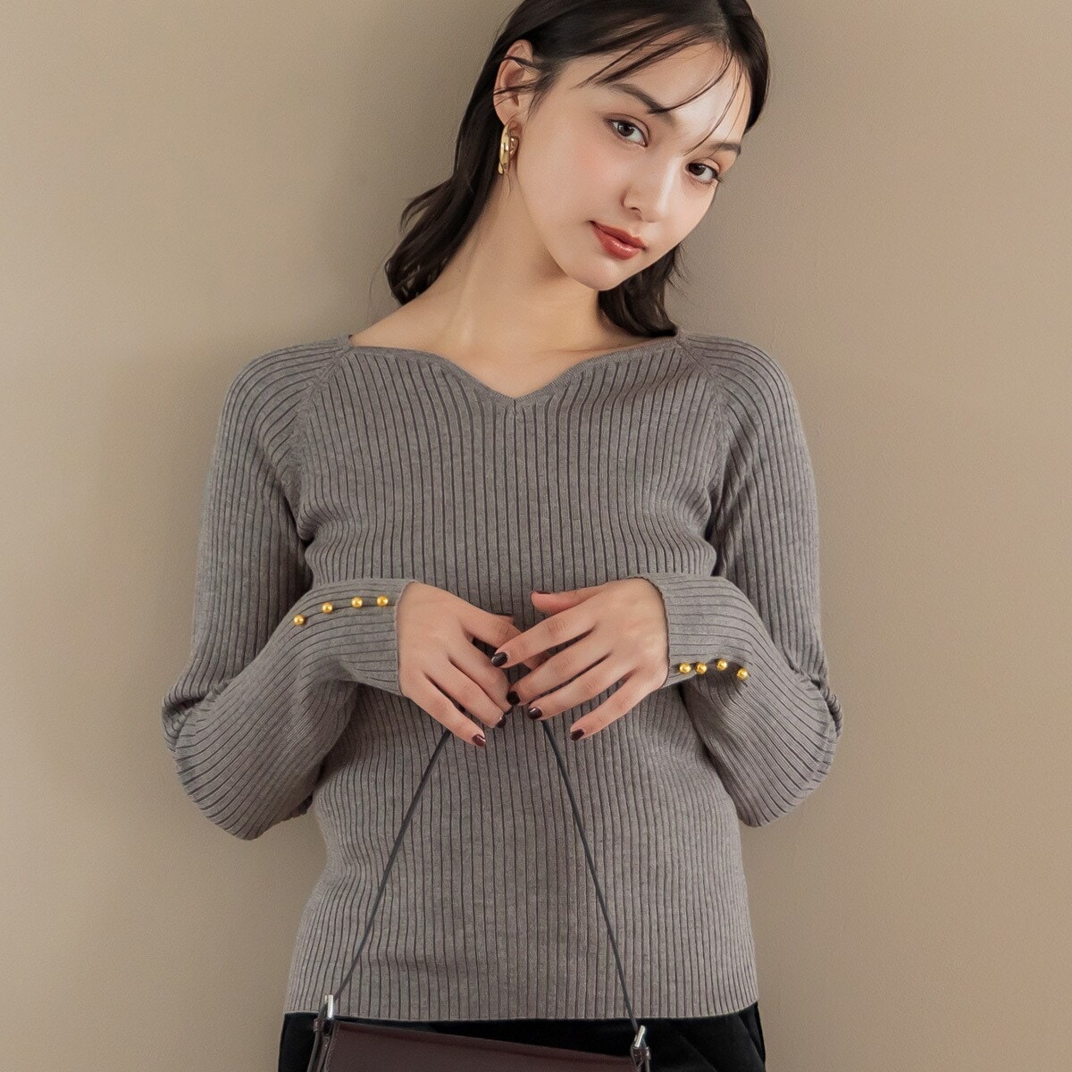PG グレー セーター レディース1 Doula ニット セーター ハーフジップニットセーター レディース