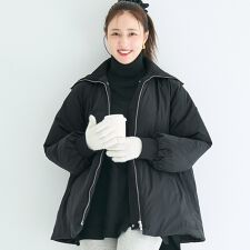 ウォッシャブル Aラインカールネック中綿コート 全2色