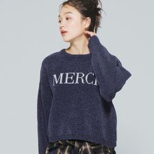 ウォッシャブル モールニットロゴトップス 全2色