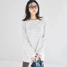 サイドジップ長袖ボーダープルオーバー 全2色