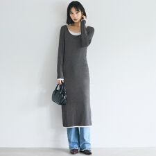 とろみリブレイヤードワンピース 全2色