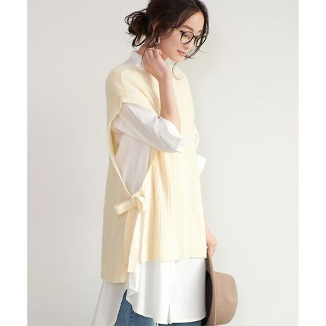 サイドリボン ニットベスト | コカ(coca) | マルイウェブチャネル [ニコルホワイト] ペプラムニットベスト