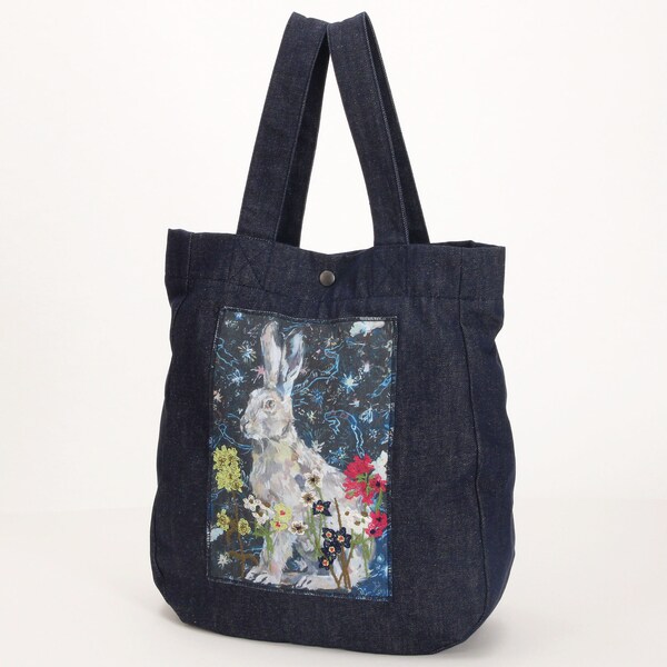 Le Grazie 本革　デニム ルグラッチェ刺繍デザイン リュック glanta」アーティストコラボ デニム／キャンバス「Hare