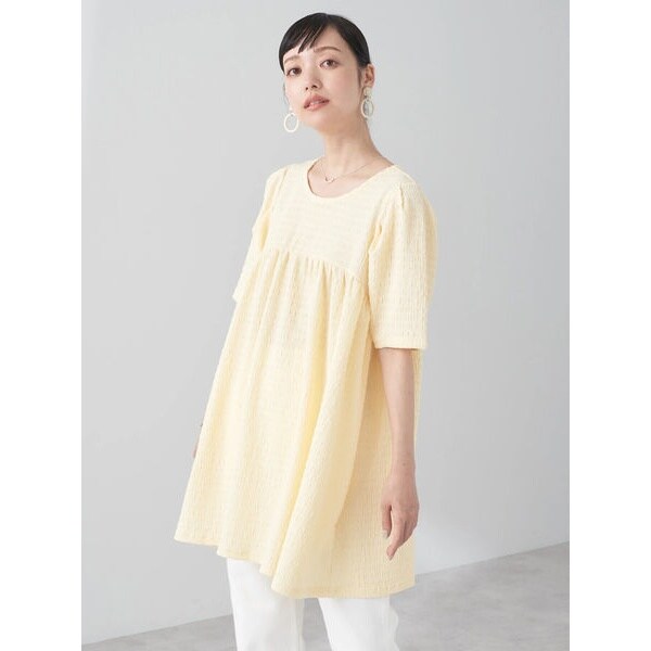 美品　Cen. ジャガードチュニック　白　ブラウス　ボリューム　ギャザー 最終！美品 Cen. ジャガードチュニック 白 ブラウス ボリューム