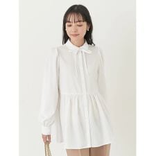 リボン付き切り替えギャザーシャツチュニック