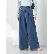 タックワイドデニムパンツ