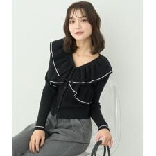 アースミュージック＆エコロジー(earth music&ecology)のVネックフリルニットカーディガン