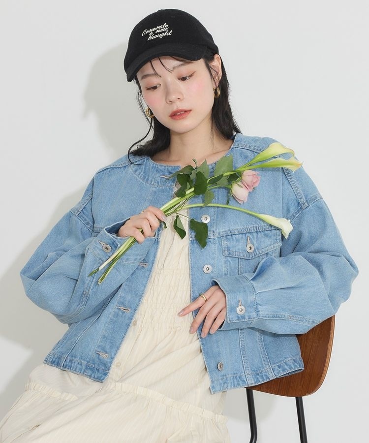 SHIPS any: ノーカラー デニム ブルゾン［SHIPS any DENIM