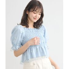 フラワー刺繍シャーリングプルオーバー