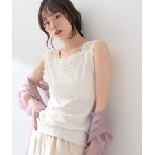 ラメテレコショルダーレースタンクトップ | アースミュージック＆エコロジー(earth music&ecology)