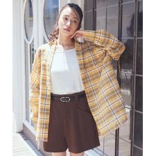 2wayショルダードロストリボンチェックシャツ