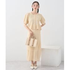 アースミュージック＆エコロジー(earth music&ecology)のSET2点レース編みペプラムカーデ＋スカート