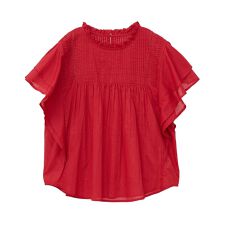 フリルピンタック半袖ブラウス