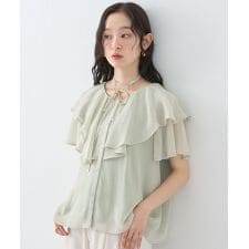 チョーカー付き楊柳ラッフルブラウス