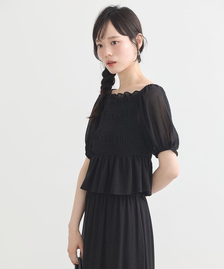 ブラウス シャツ SET2点フロッキードットブラウス＋スカート レディース SET2点フロッキードットブラウス＋スカート | アース