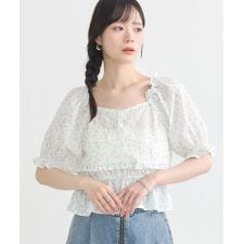 【予約】フラワー刺繍フリルヘムブラウス
