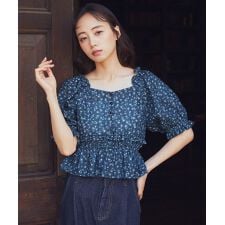 フラワー刺繍フリルヘムブラウス