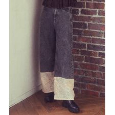 裾レースデニムパンツ