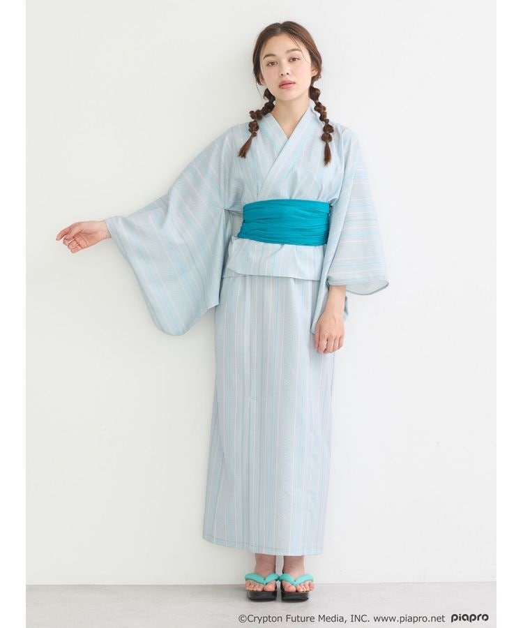 大きいサイズ】 椿ストライプ柄セパレート浴衣＆結び帯2点セット