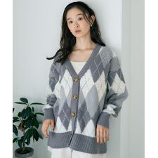 アースミュージック＆エコロジー(earth music&ecology)のループ編みアーガイルカーディガン