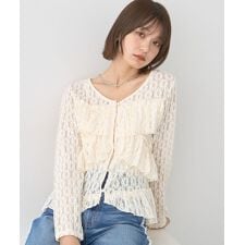アースミュージック＆エコロジー(earth music&ecology)のレースフリルメローカーディガン
