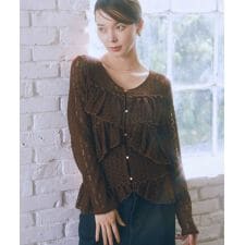 アースミュージック＆エコロジー(earth music&ecology)のレースフリルメローカーディガン