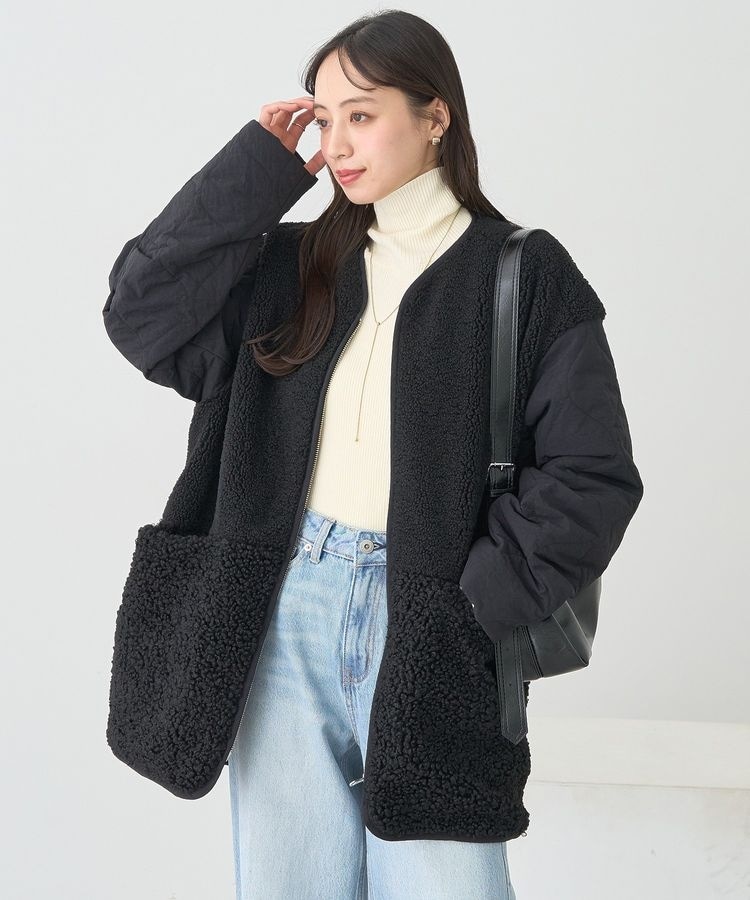 VACHEMENT│2wayフーデッド ショートコート ノーカラー ブラック フェイクウールフーデッドショート丈コート 通販【ニッセン】