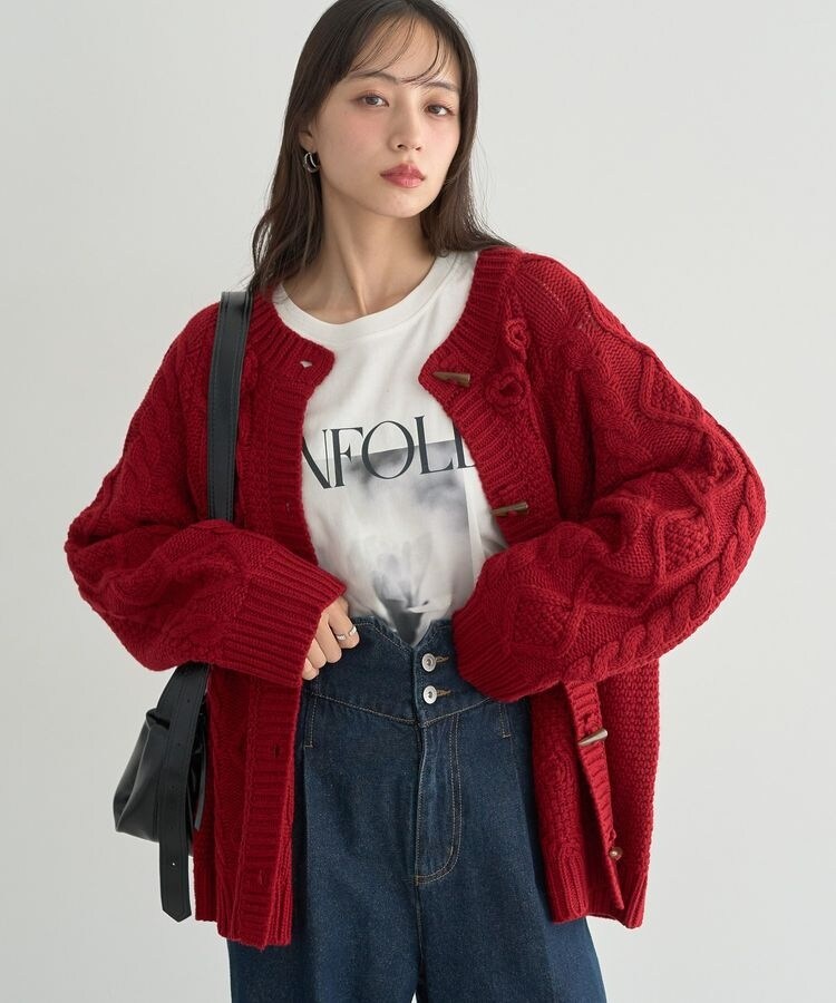 フラワーモチーフトグルボタンニットカーディガン | アース