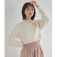 襟付きケーブルニットジャケット