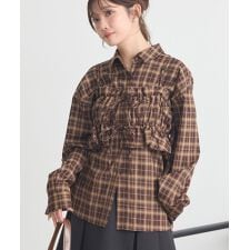 アースミュージック＆エコロジー(earth music&ecology)のSET2点チェック柄シャーリングビスチェ＋シャツ