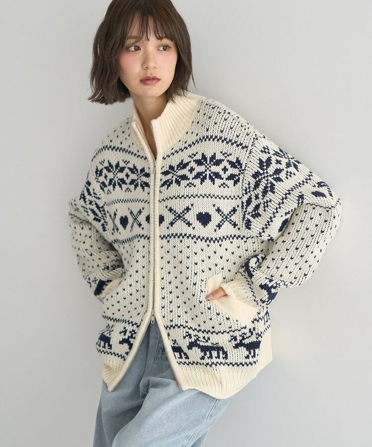 ダブルzipノルディックカウチンニットカーディガン | アース