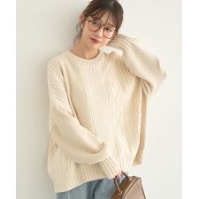 アースミュージック＆エコロジー(earth music&ecology)のアンチピリングC／Aパッチワークケーブルニット