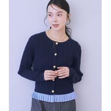 プリーツレイヤーケーブルニットカーディガン