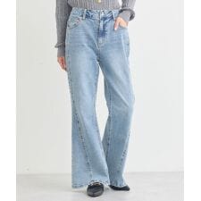 切り替えフレアデニムパンツ