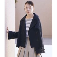【撥水・イージーケア】2WAYフードショートフレアトレンチ
