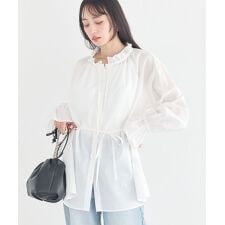 【接触冷感・イージーケア】TRキュプラダブルボタンフリルシャツ