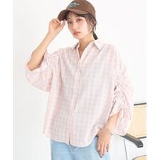 シャーリングスリーブチェックシャツ