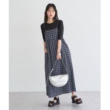 シャーリングラメチェックキャミワンピース