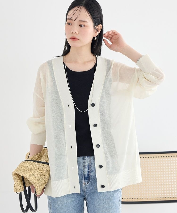 【WHITE】シアーVネックニットカーディガン - ウォッシャブル - シアーVネックカーディガン - SOÉJU online store｜上質な大人の女性の