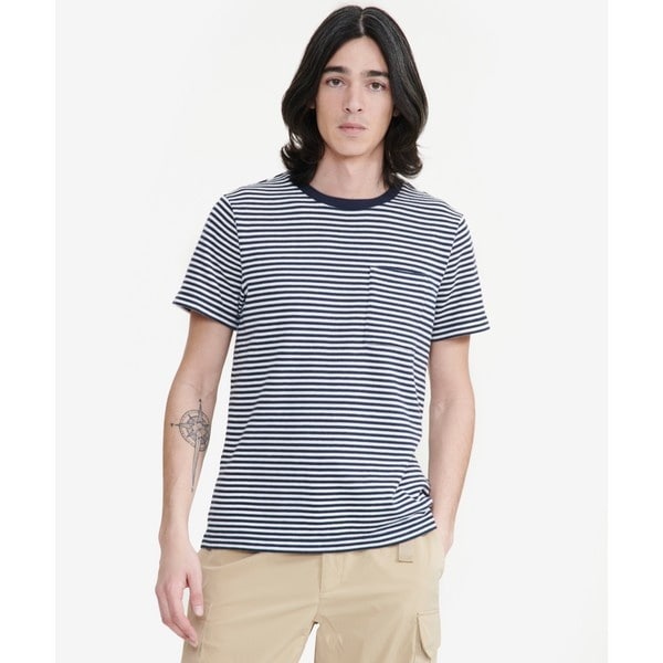 UVカット ボーダー ワンポイント刺繍 ポケット付き 鹿の子半袖Tシャツ