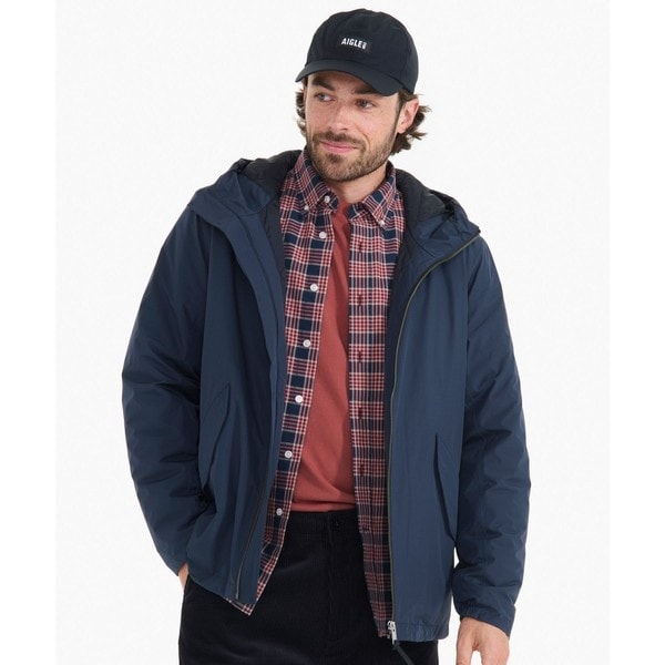 エーグル◇ゴアテックスステンカラーコート(M)紺 フード付き 防水 高