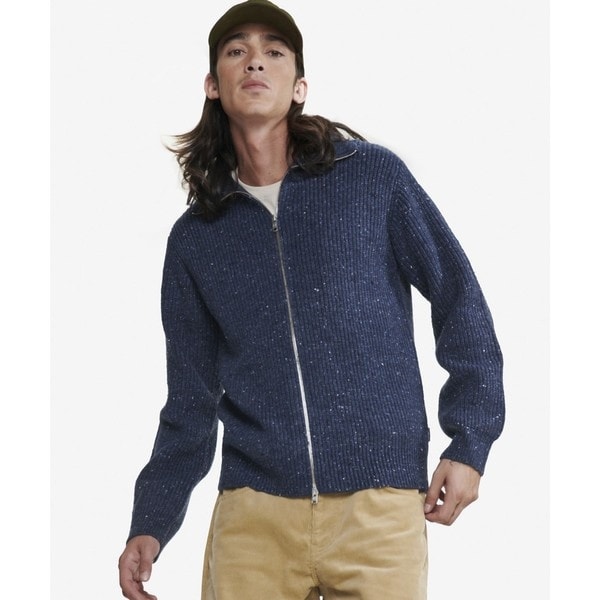 メランジ ウール ハイネックジップアップニットセーター / ダブル